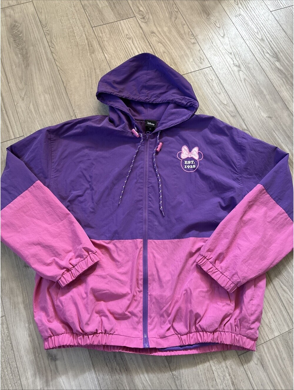 DISNEY MINNIE MOUSE JACKET WIND BREAKER WOMEN SZ 2X COLOR BLOCK PURPLE PINK